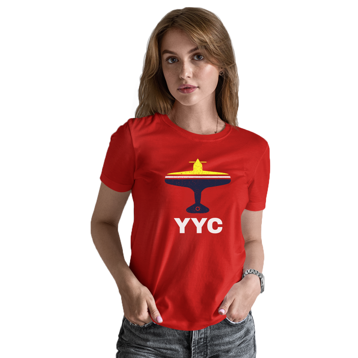 Fly Calgary YYC Airport Women's T-shirt | Red