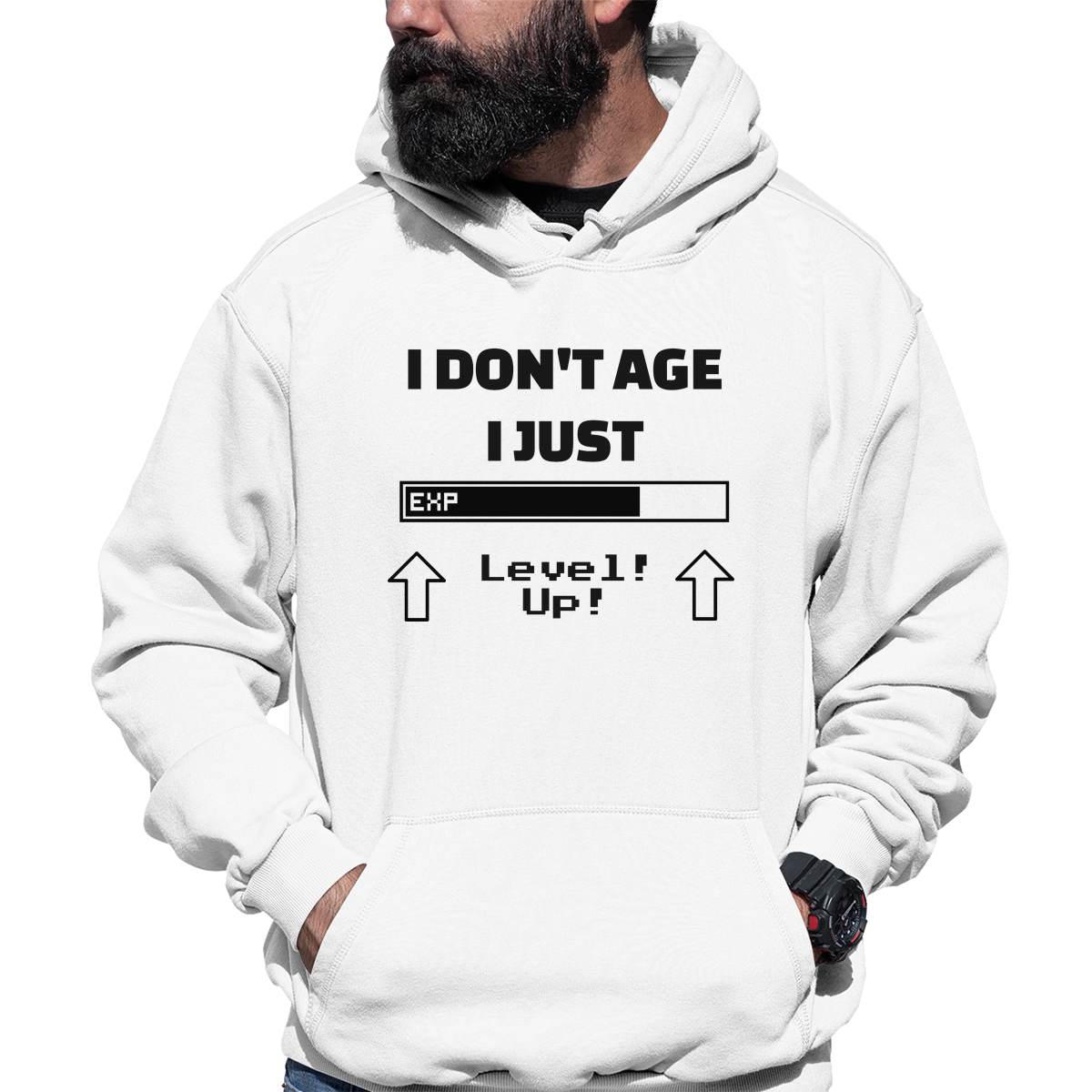 I Don't Age I Just Level Up Unisex Hoodie | White