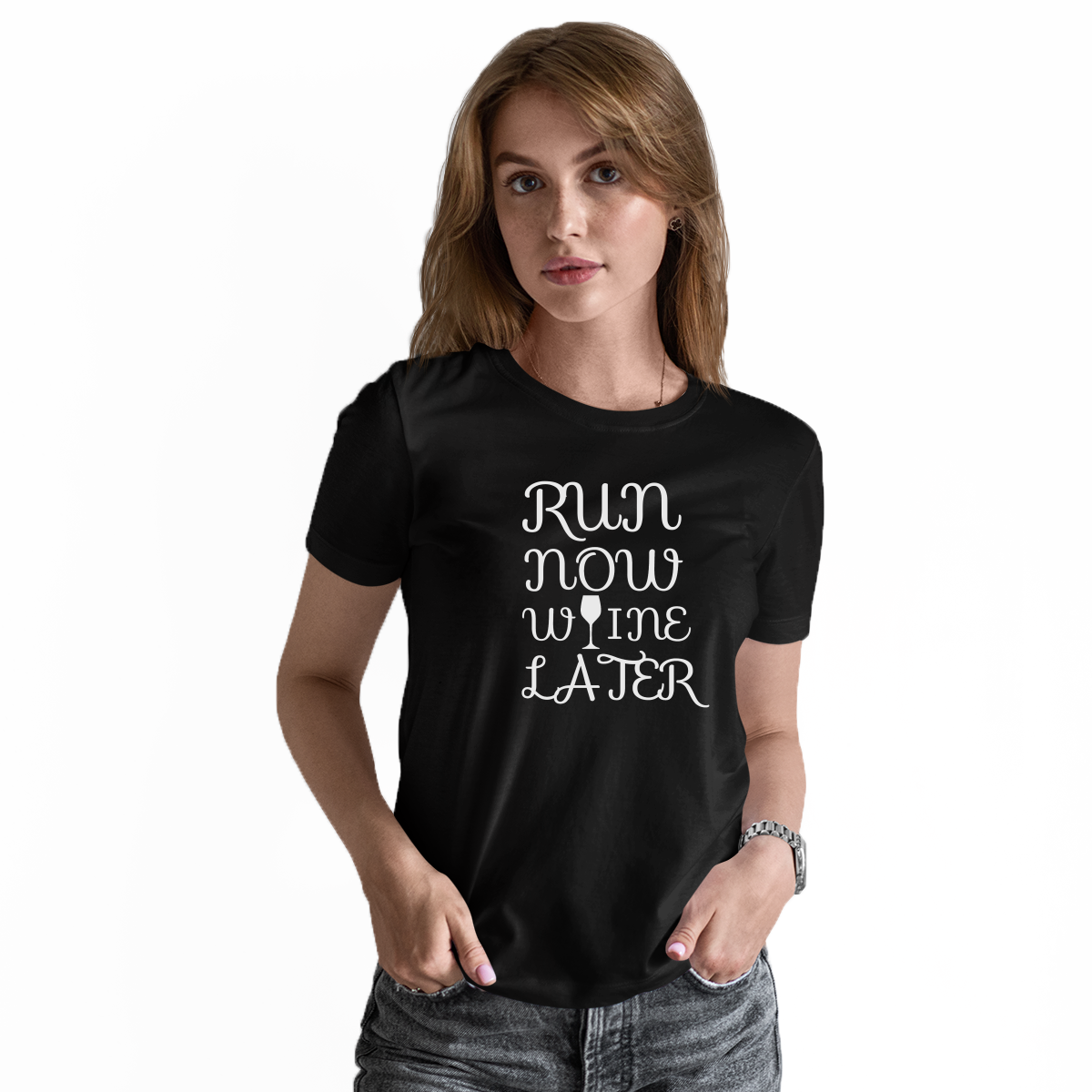 Run Now Wine Later Women's T-shirt | Black