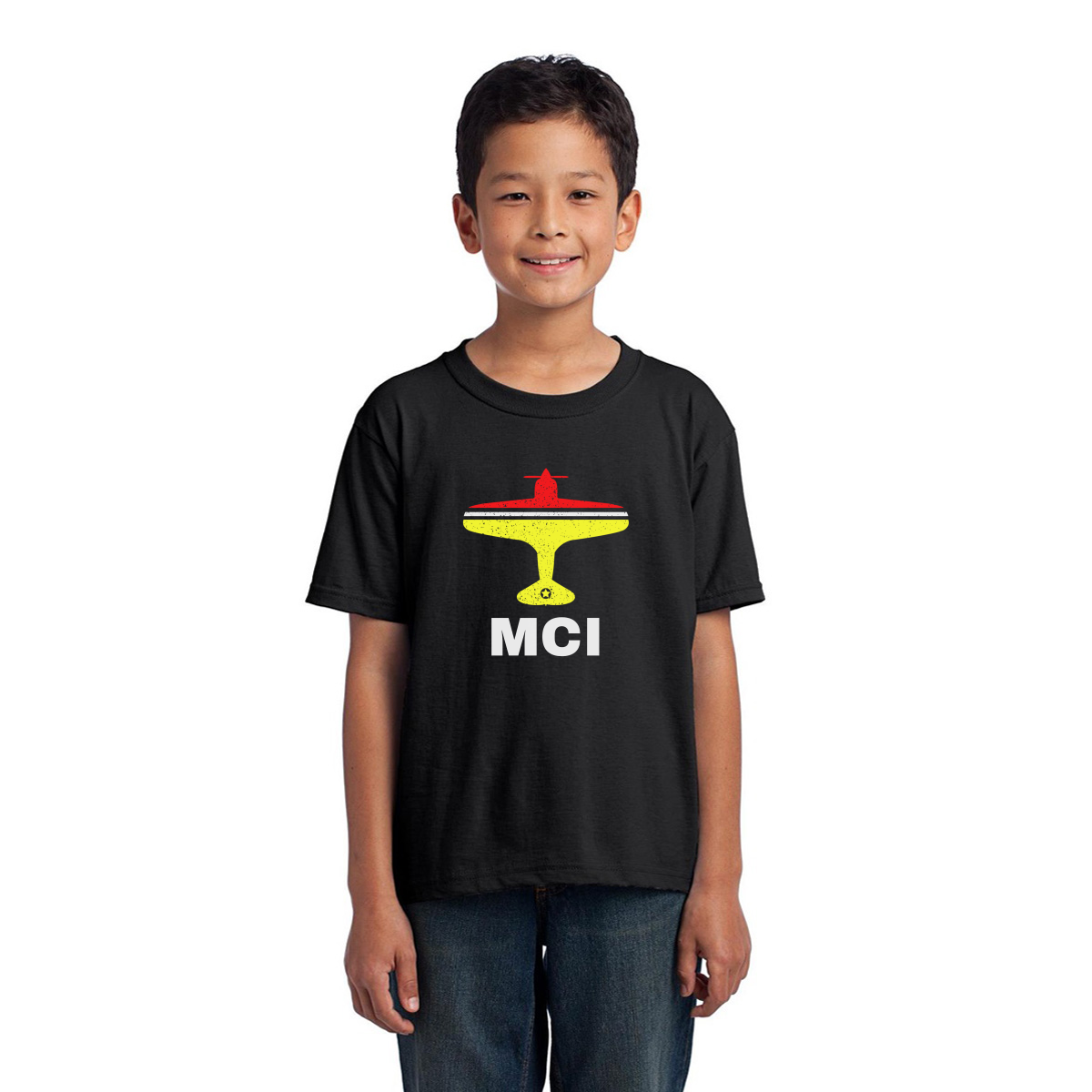 Fly Kansas City MCI Airport Kids T-shirt | Black