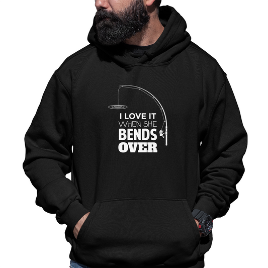 I Love It When She Bends Fishing Rod Unisex Hoodie | Black