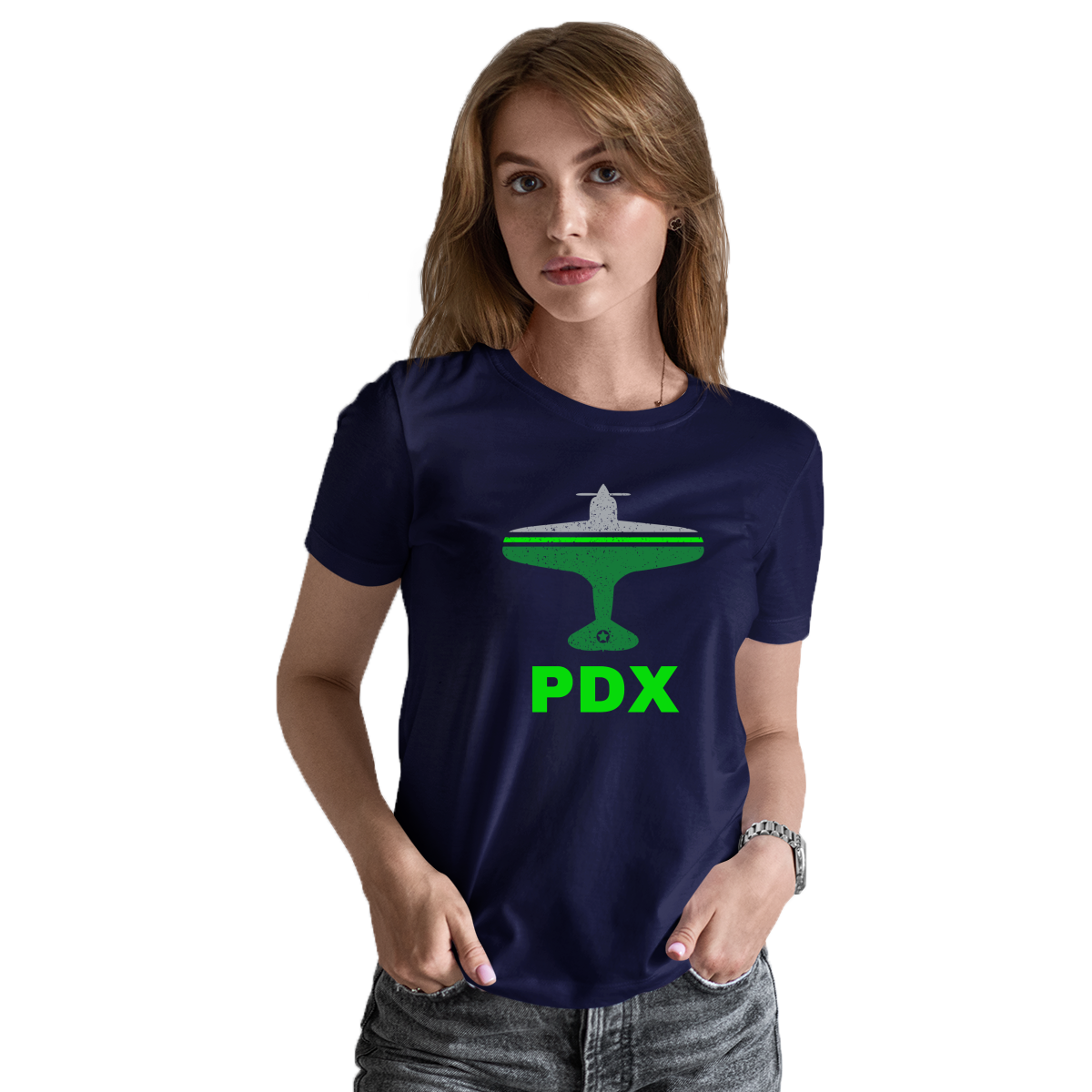 Fly Portland PDX Airport Women's T-shirt | Navy