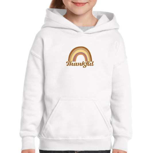 Thankful Retro Rainbow Kids Hoodie | White