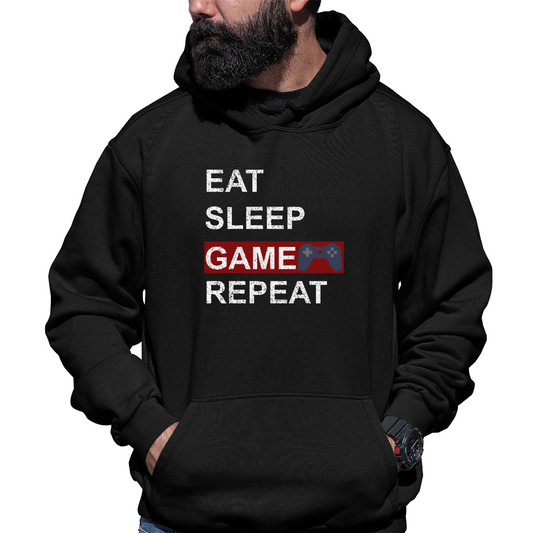 Eat Sleep Game Repeat Unisex Hoodie | Black