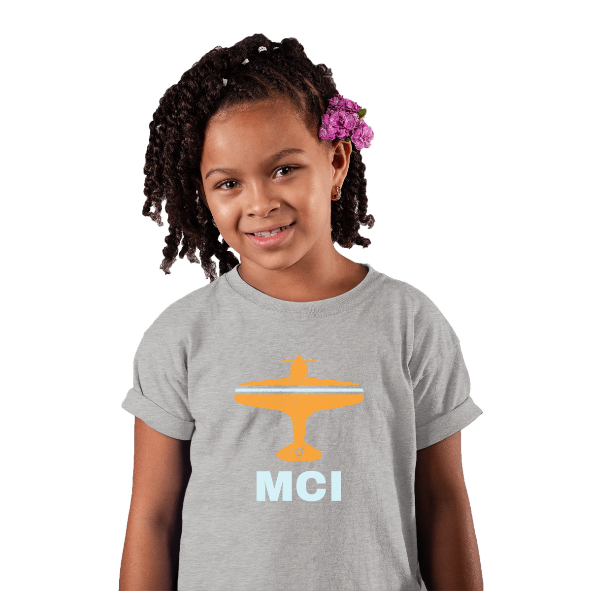 Fly Kansas City MCI Airport Kids T-shirt | Gray