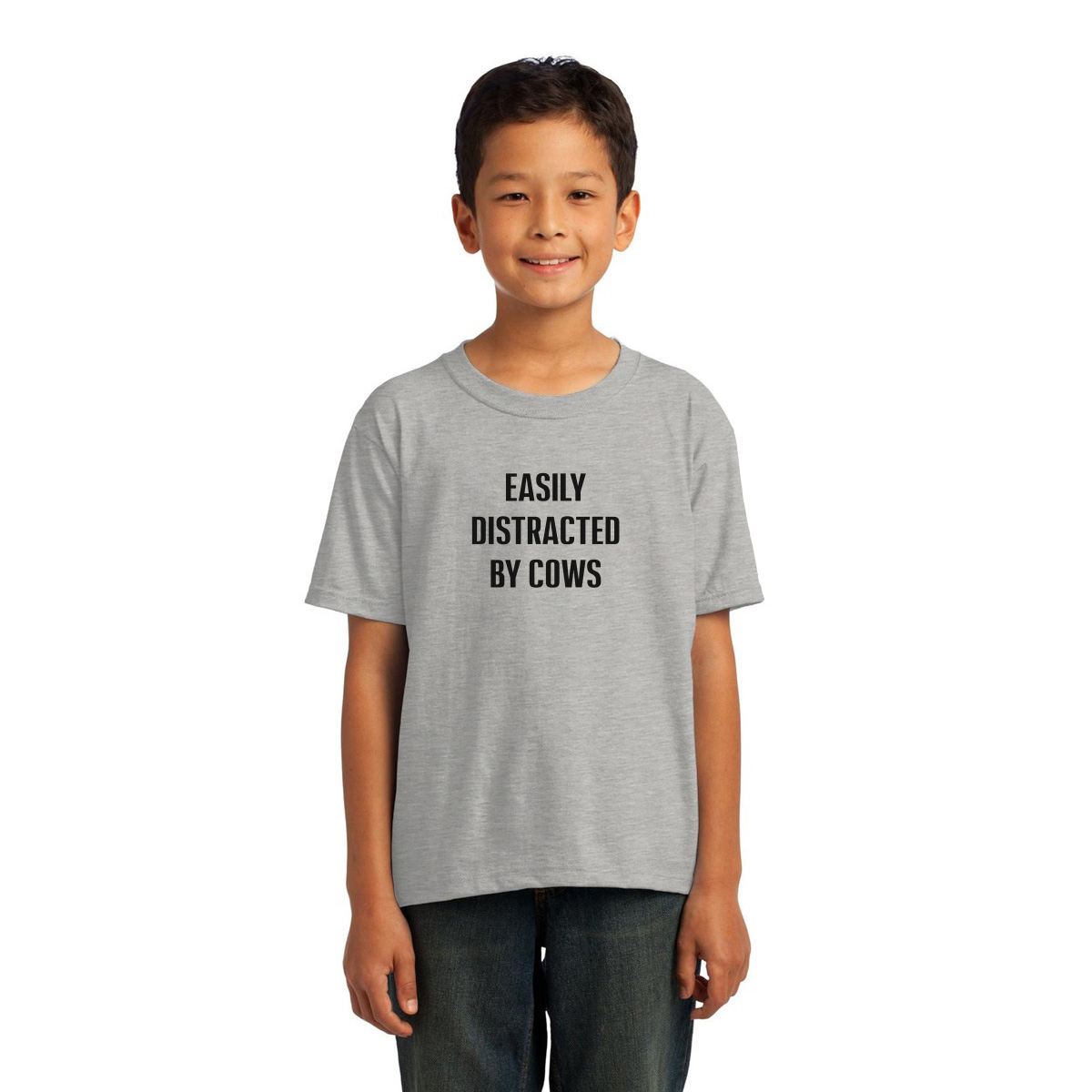 Easily Distracted By Cows Kids T-shirt | Gray