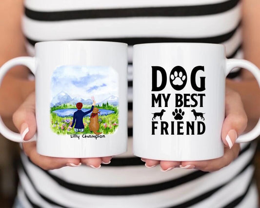 Women And Golden Retriver Dog- Personalized Mug