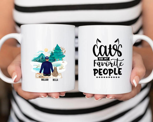 Man And Angora Cat- Personalized Mug