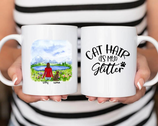 Women And Tabby Cat- Personalized Mug