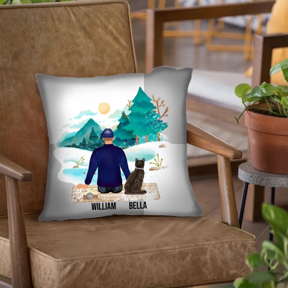 Man And Cat - Personalized Pillow