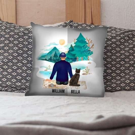 Man And Cat - Personalized Pillow
