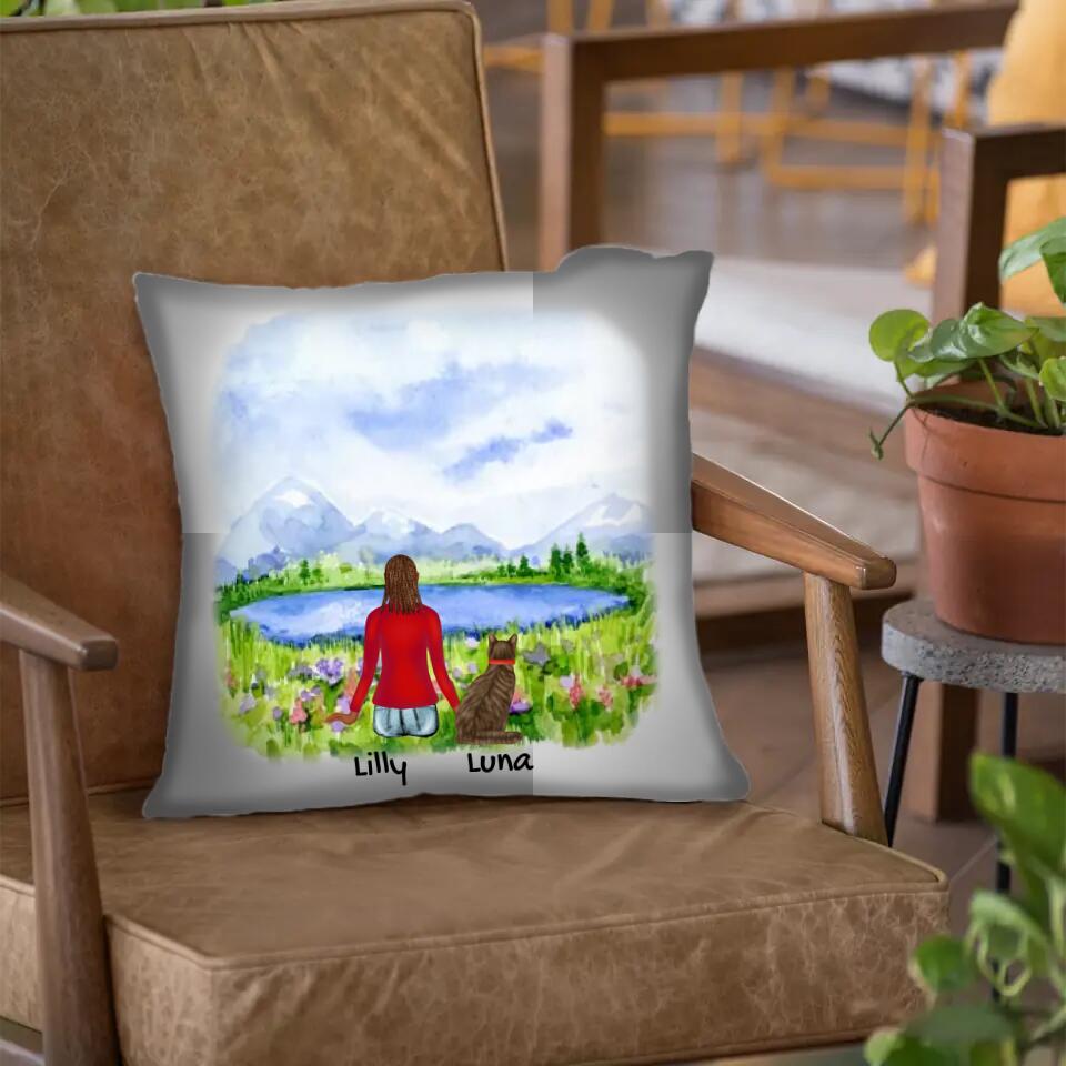 Women And Cat - Personalized Pillow