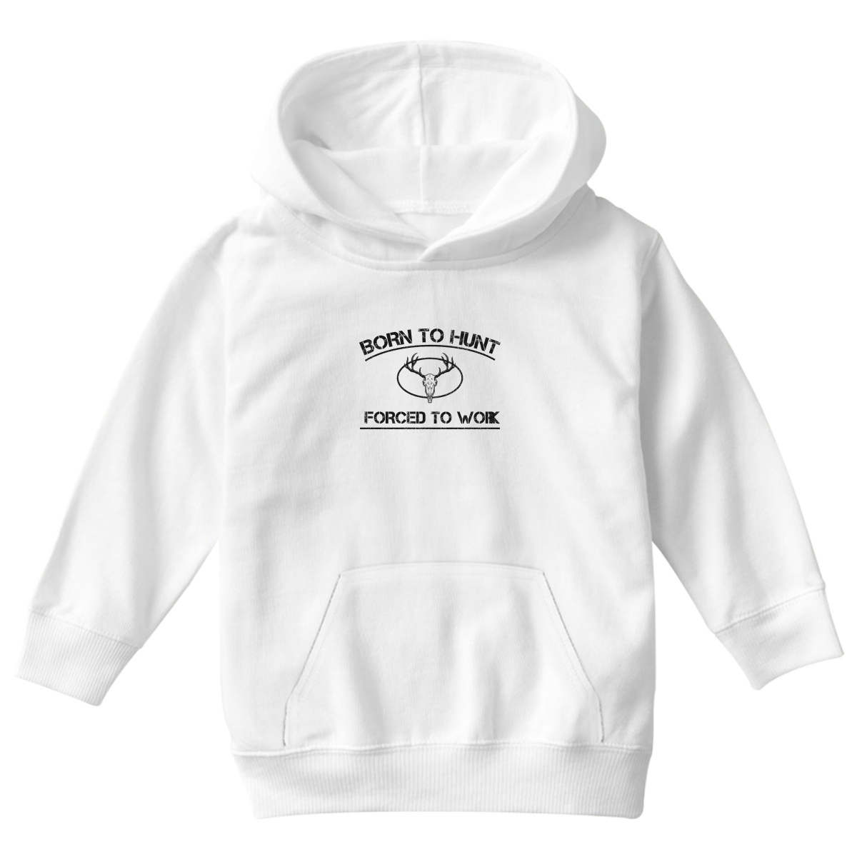 Born To Hunt Forced To Work Kids Hoodie | White