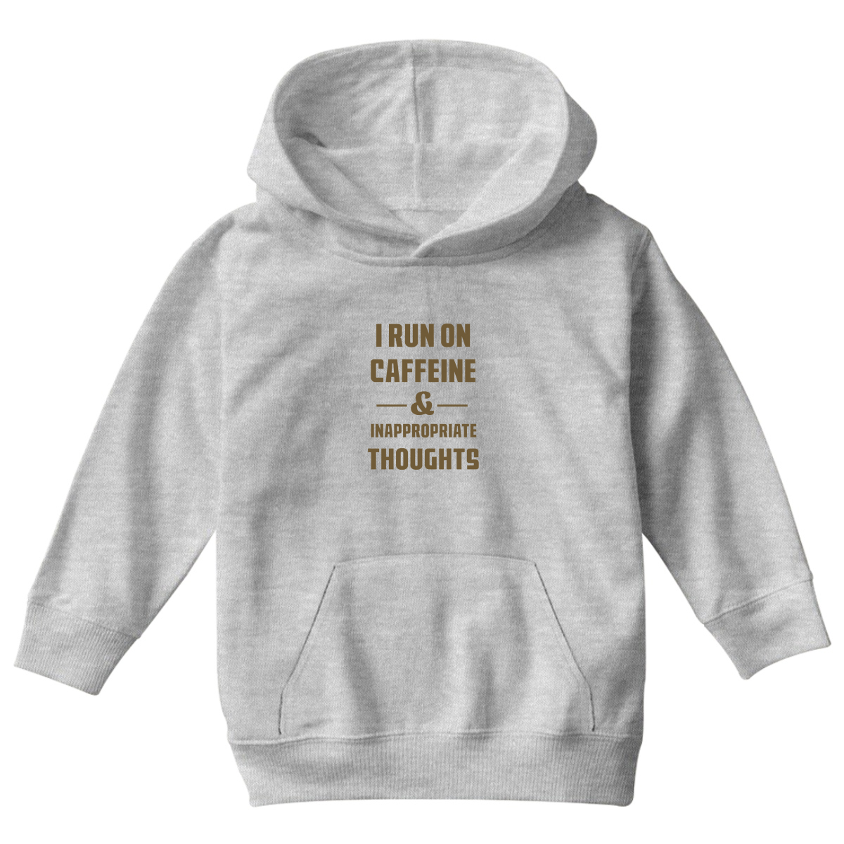 I Run On Caffeine and Inappropriate Thoughts Kids Hoodie | Gray
