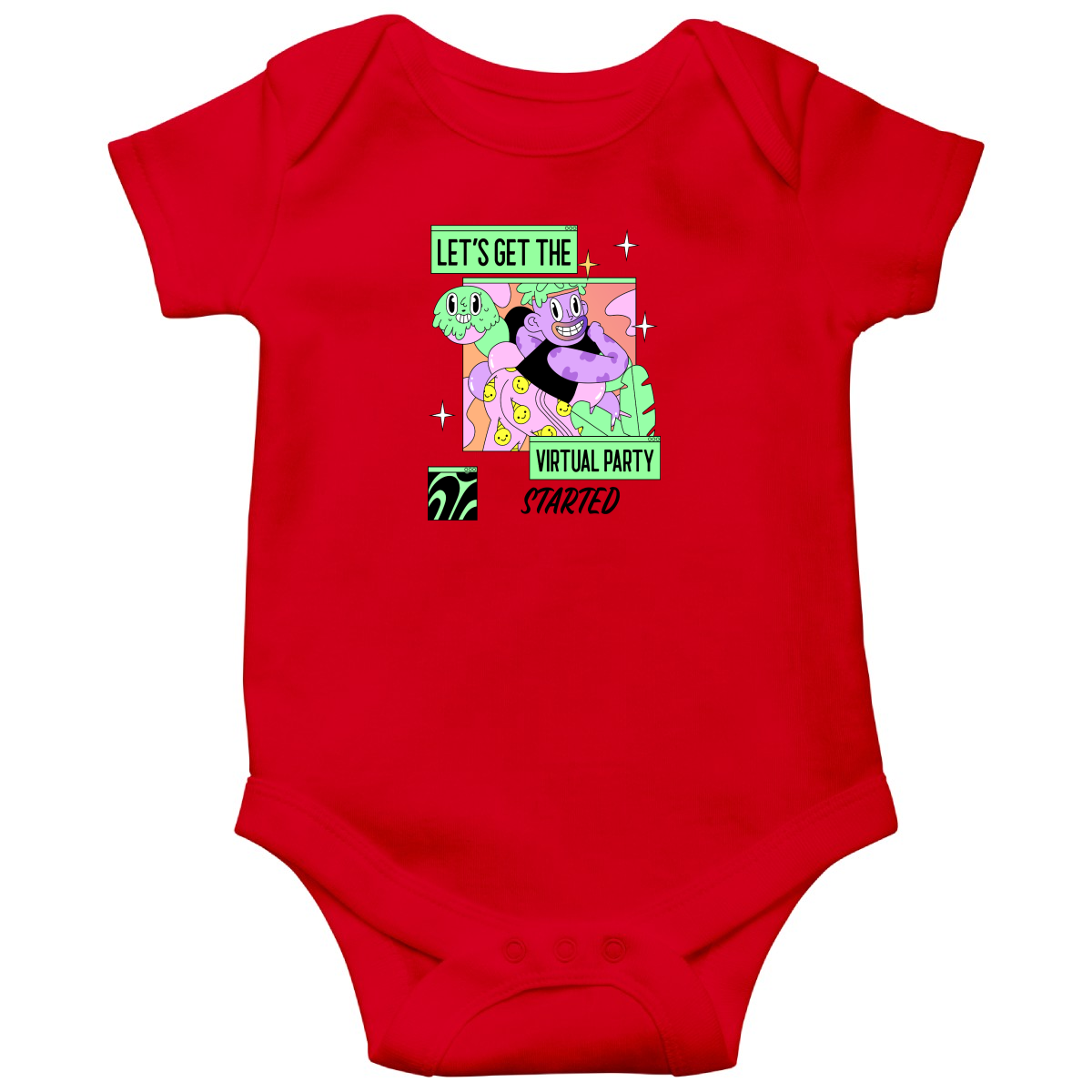 Let's get the virtual party started Baby Bodysuits | Red