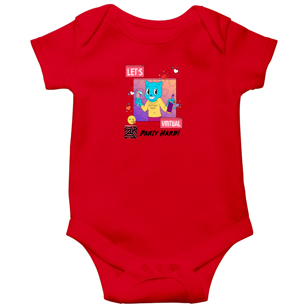 Happy Birthday Let's Virtual Party Baby Bodysuits | Red