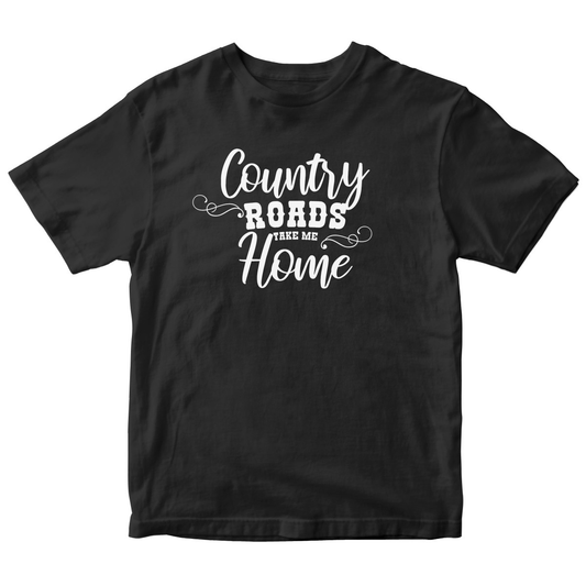 Country Roads Take Me Home Kids T-shirt | Black