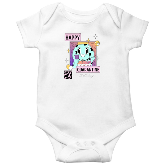 Happy Quarantine Birthday Baby Bodysuits | White