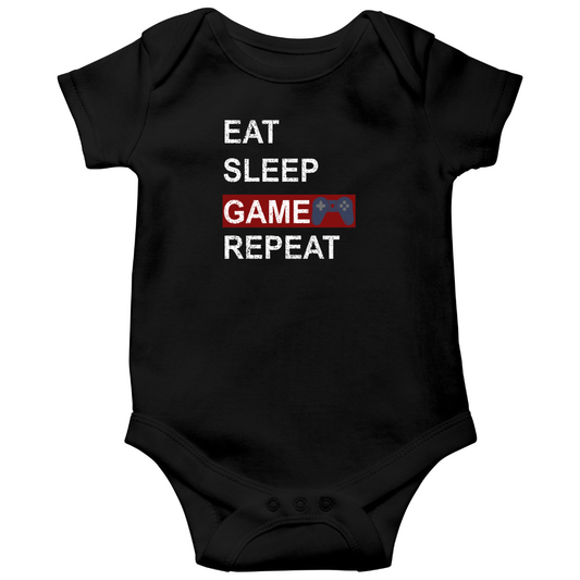 Eat Sleep Game Repeat Baby Bodysuits | Black