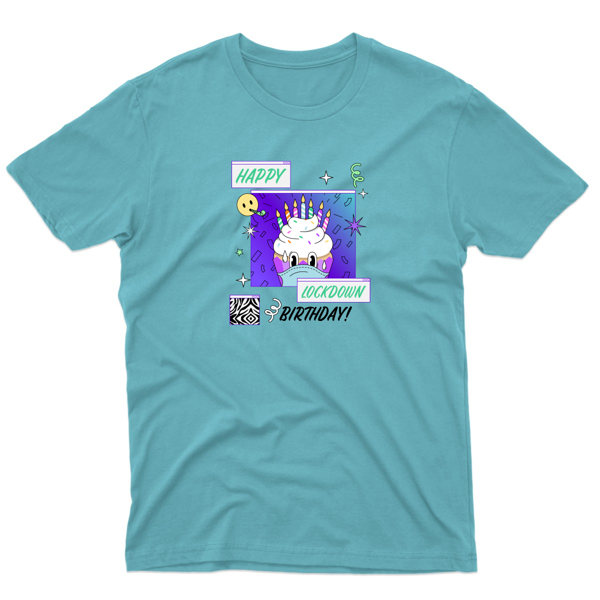 Happy Lock-down Birthday Men's T-shirt | Turquoise