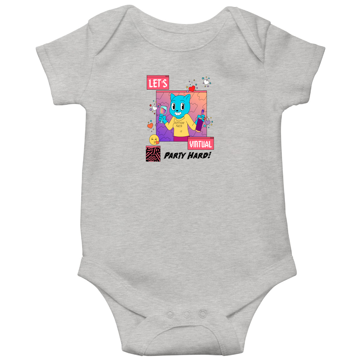 Let's Virtual Party Hard Baby Bodysuits | Gray