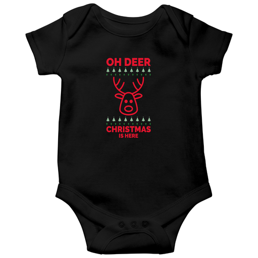 Oh Deer Christmas Is Here Baby Bodysuits