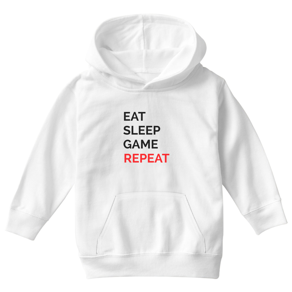 Eat Sleep Game Repeat Kids Hoodie | White