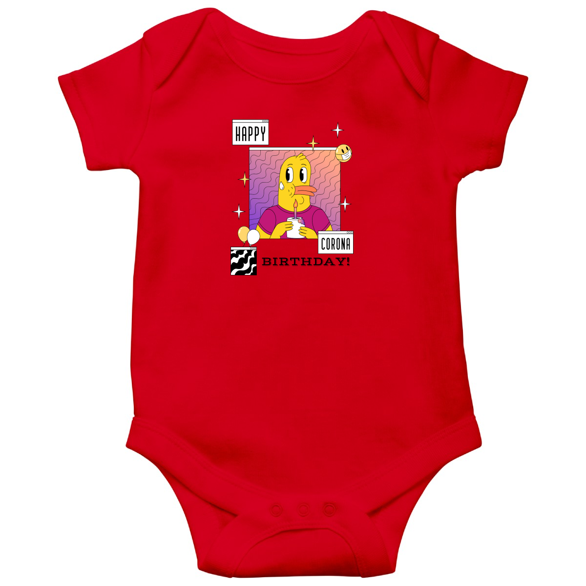 Happy Corona Birthday Baby Bodysuits | Red