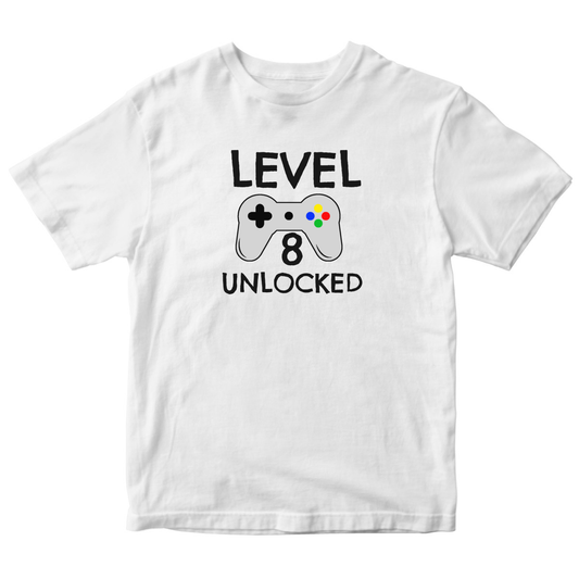 Level 8 Unlocked Kids T-shirt | White