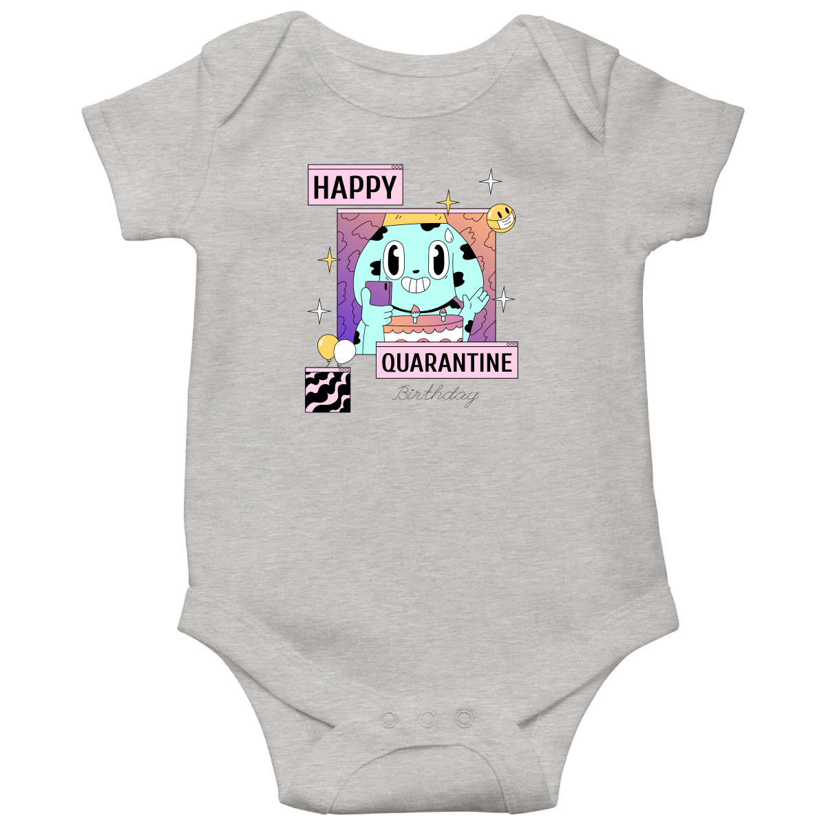 Happy Quarantine Birthday Baby Bodysuits | Gray