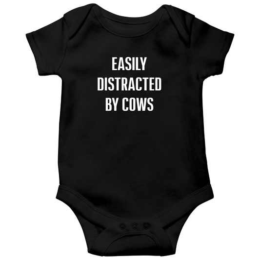 Easily Distracted By Cows Baby Bodysuits | Black