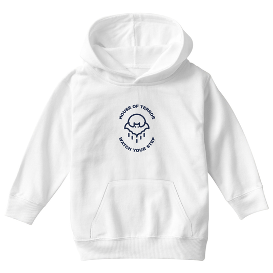 House of Terror Watch Your Step Kids Hoodie | White