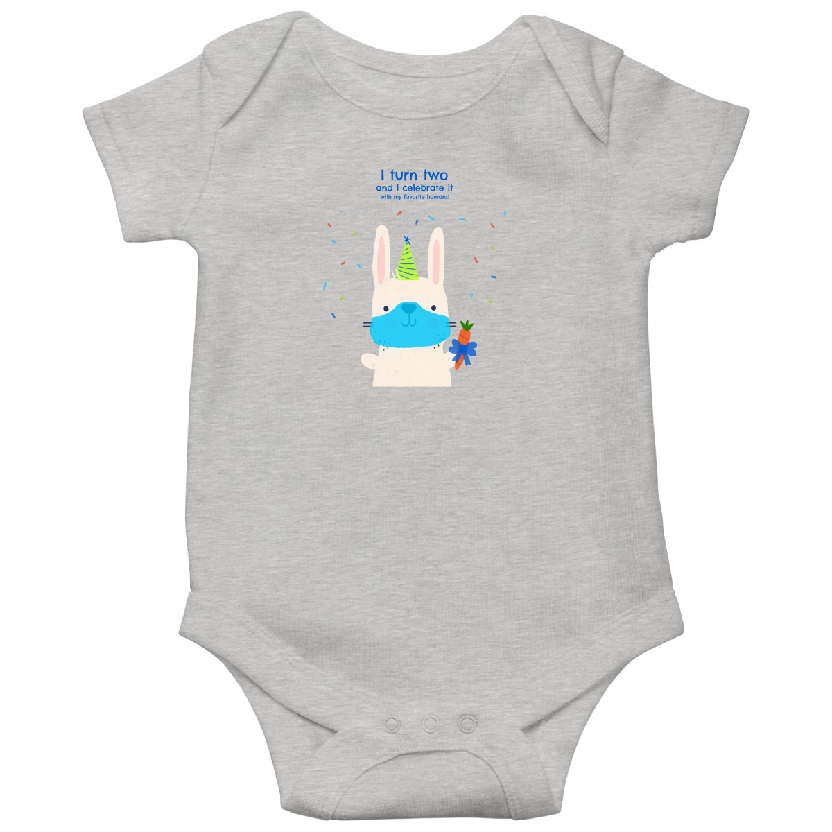 I turn two and I celebrate it with my favorite humans  Baby Bodysuits | Gray