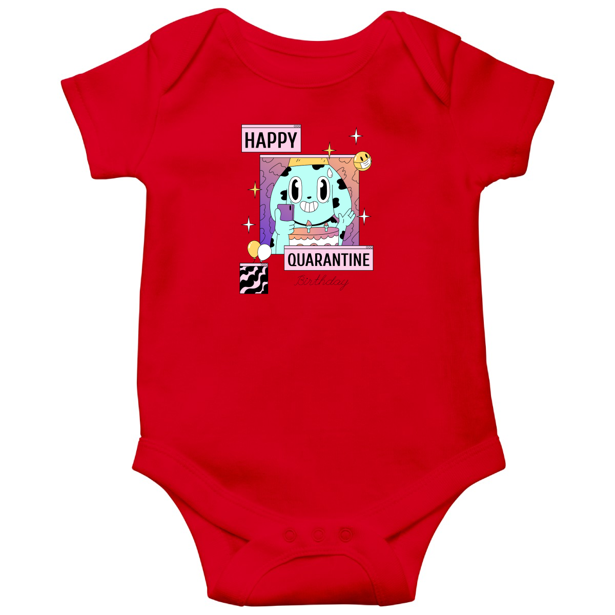 Happy Quarantine Birthday Baby Bodysuits | Red