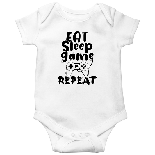 Eat Sleep Game Repeat Baby Bodysuits | White