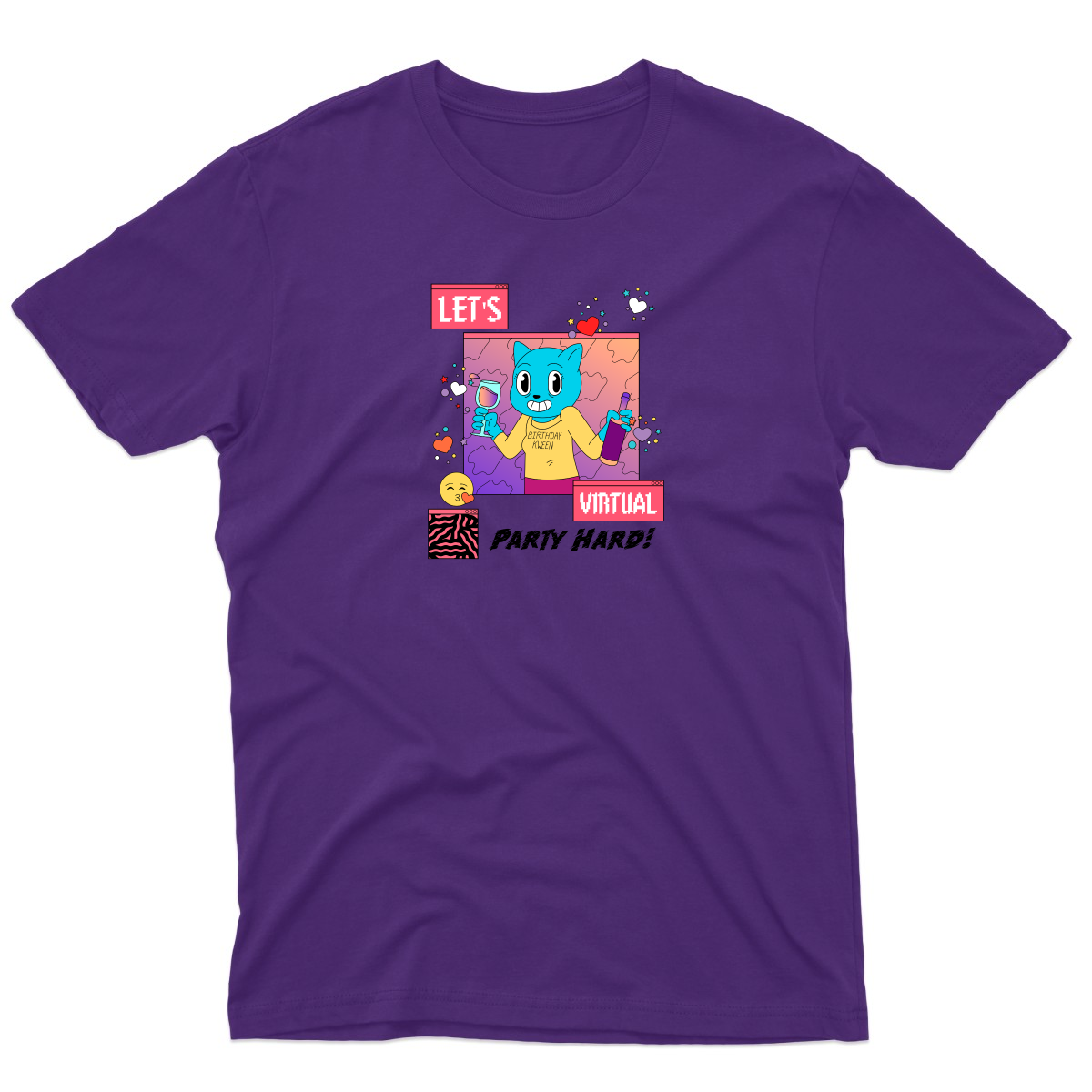 Happy Birthday Let's Virtual Party Men's T-shirt | Purple
