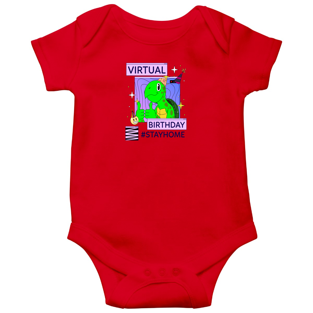 Virtual Party Stay Home Baby Bodysuits | Red
