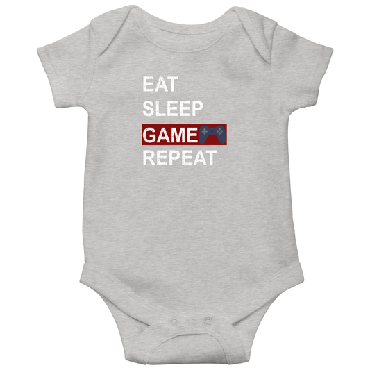 Eat Sleep Game Repeat Baby Bodysuits | Gray