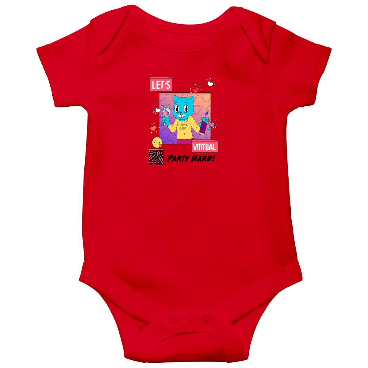Let's Virtual Party Hard Baby Bodysuits | Red