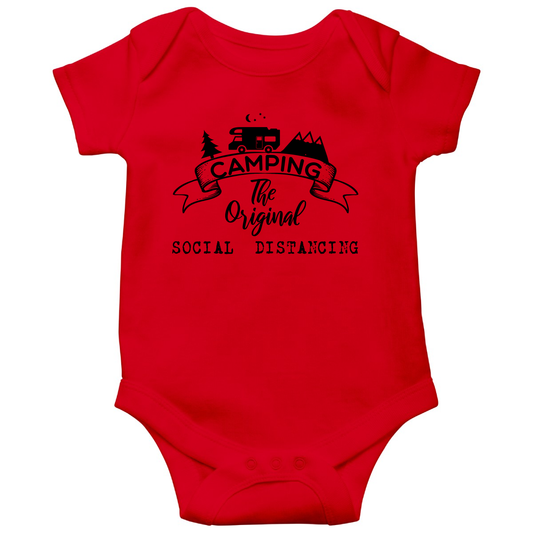 Camping Social Distancing Baby Bodysuits | Red