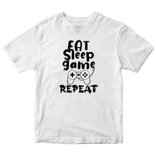 Eat Sleep Game Repeat Kids T-shirt | White