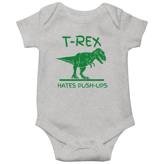 T-Rex Hates Push-ups  Baby Bodysuits | Gray