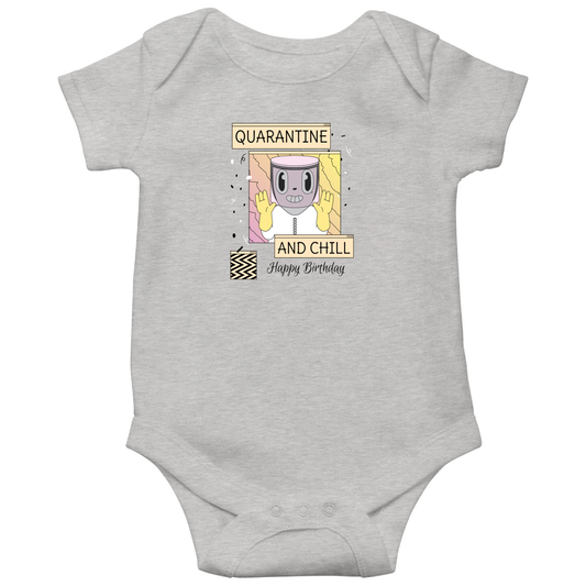 Quarantine and Chill Birthday Baby Bodysuits | Gray