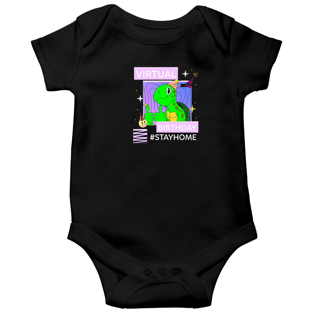 Virtual Party Stay Home Baby Bodysuits | Black