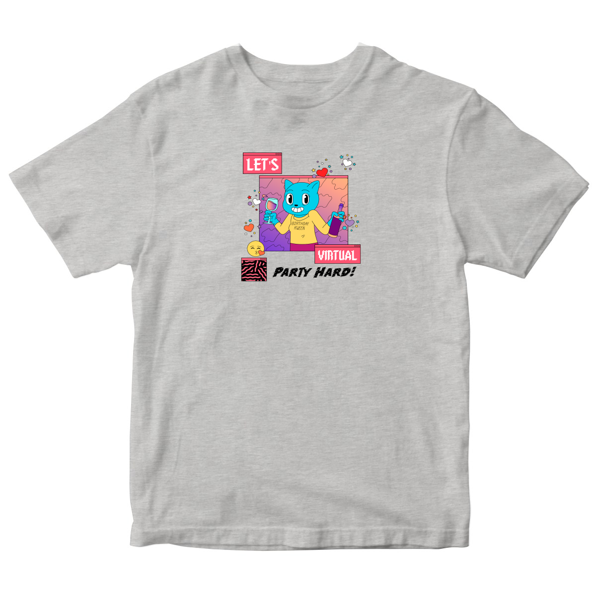 Happy Birthday Let's Virtual Party Toddler T-shirt | Gray