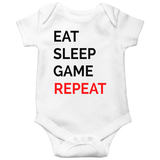 Eat Sleep Game Repeat Baby Bodysuits