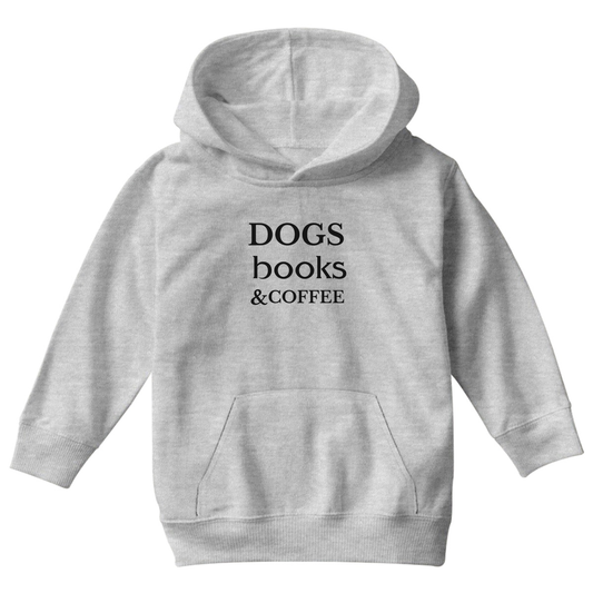 Dogs Books and Coffee Kids Hoodie | Gray