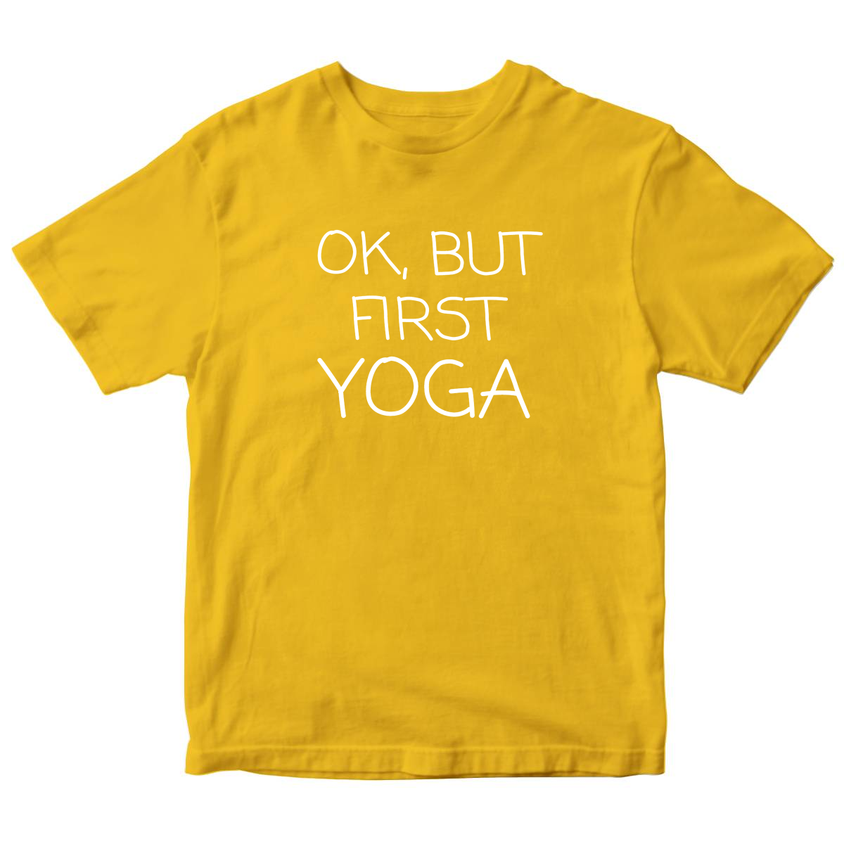 Ok But First Yoga Kids T-shirt | Yellow