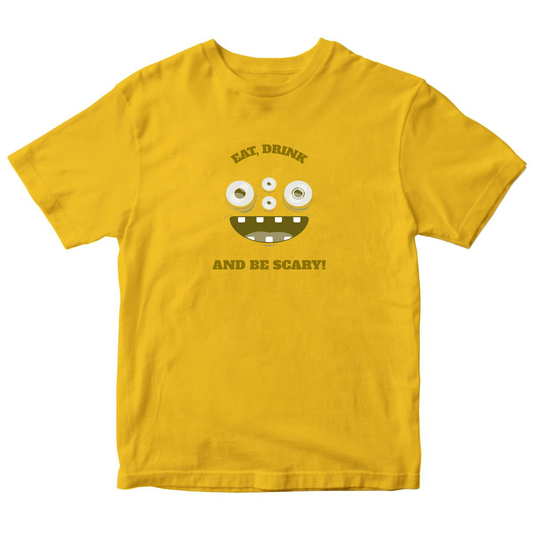 Eat, Drink and Be Scary! Kids T-shirt | Yellow