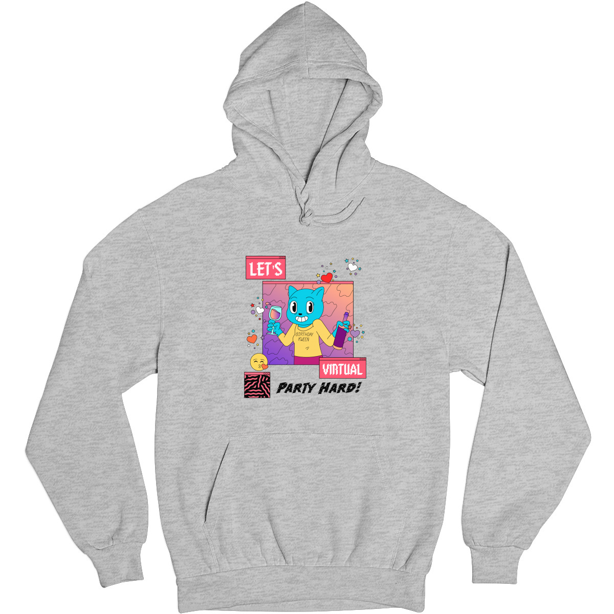 Happy Birthday Let's Virtual Party Unisex Hoodie | Gray